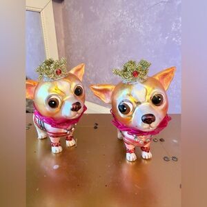 Hand Blown Chihuahua Dog Figurine with Crown and Pink Collar
